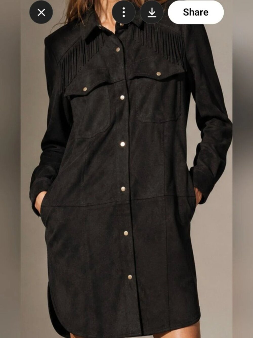 Zara Trafaluc Faux Suede Jacket Shacket Western Fringe Boho Shirt Dress Size XS